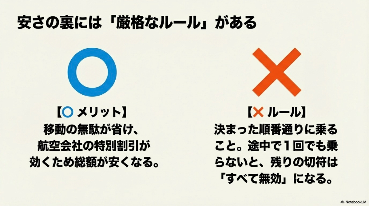 順番通りに乗らないとすべて無効になる周遊航空券のルールと安さのメリットの解説