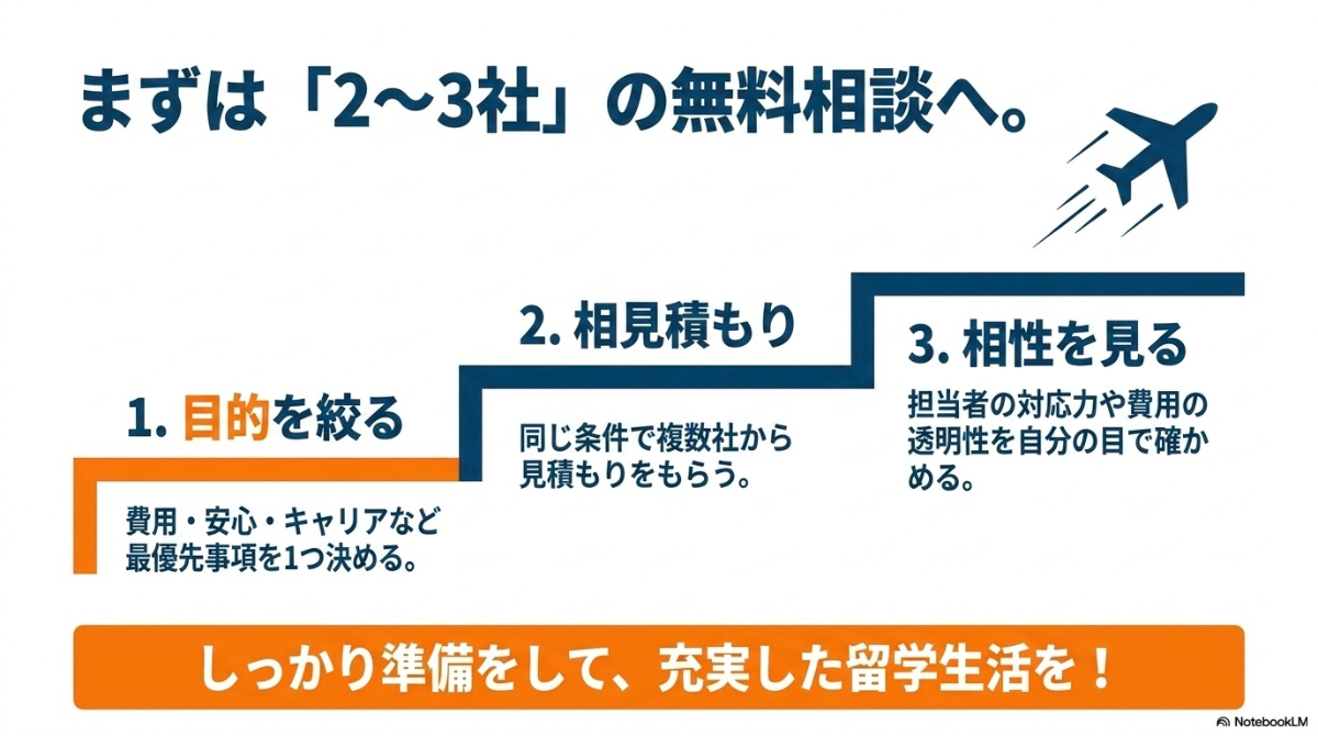 まずは2〜3社の無料相談へ。目的を絞る、相見積もりをとる、相性を見るのが成功のポイント