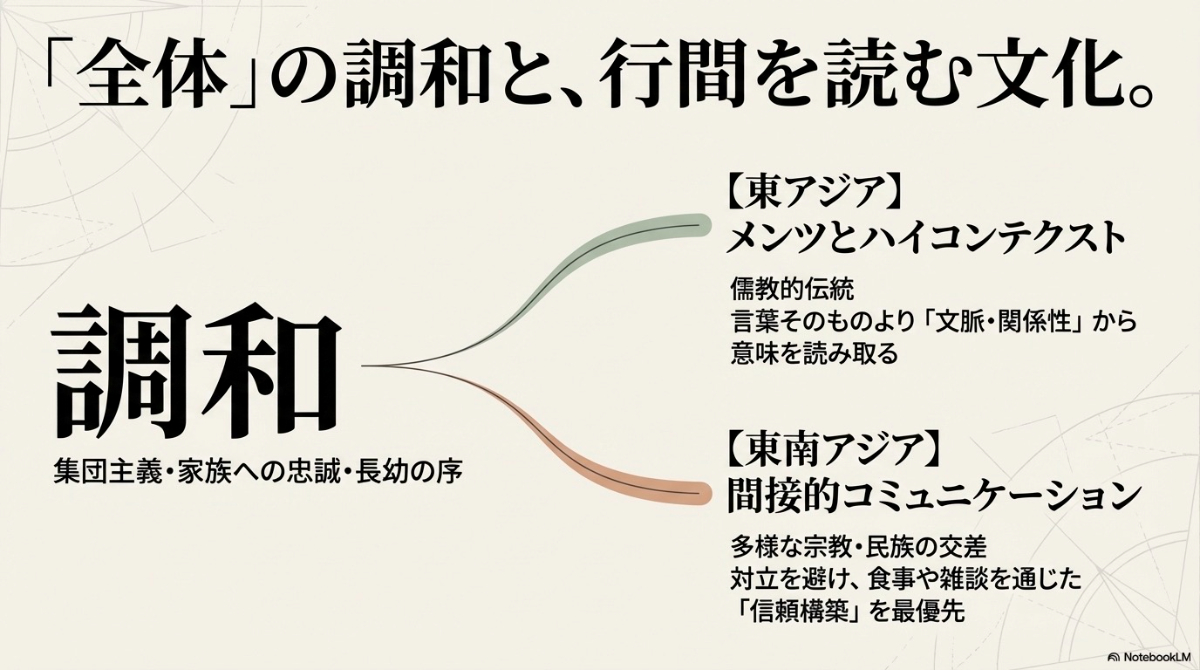 アジア地域の文化の特徴を要約したスライド