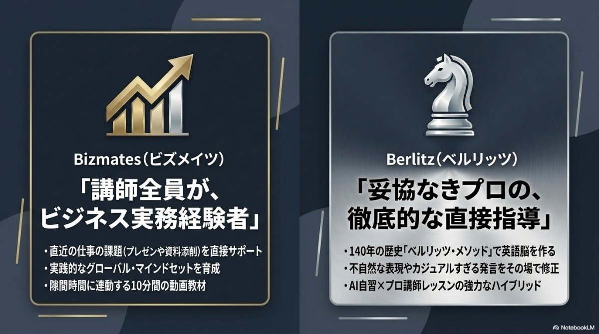 ビジネス英語習得におすすめのオンライン英会話であるビズメイツ(Bizmates)とベルリッツ(Berlitz)の特徴まとめ