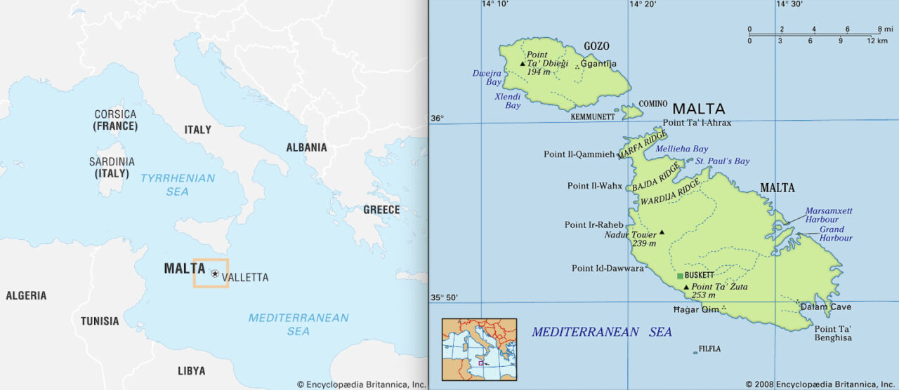 マルタ共和国の地図　Britannica