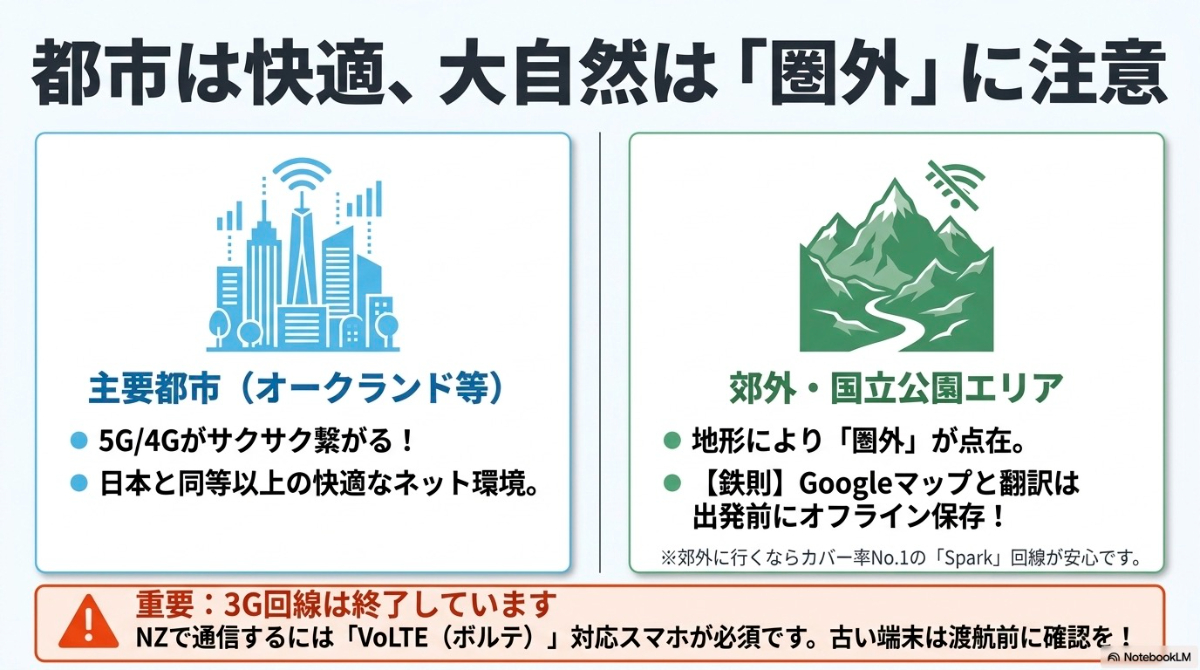 ニュージーランドの通信エリア事情。都市は5G/4Gが快適だが、大自然では圏外に注意