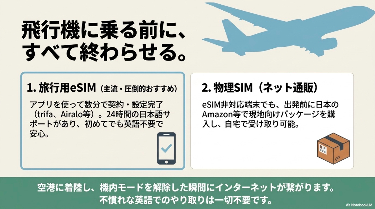 オーストラリア渡航前に日本で旅行用eSIMや物理SIMを購入・設定し、現地到着後すぐにインターネットに接続する手順の解説。