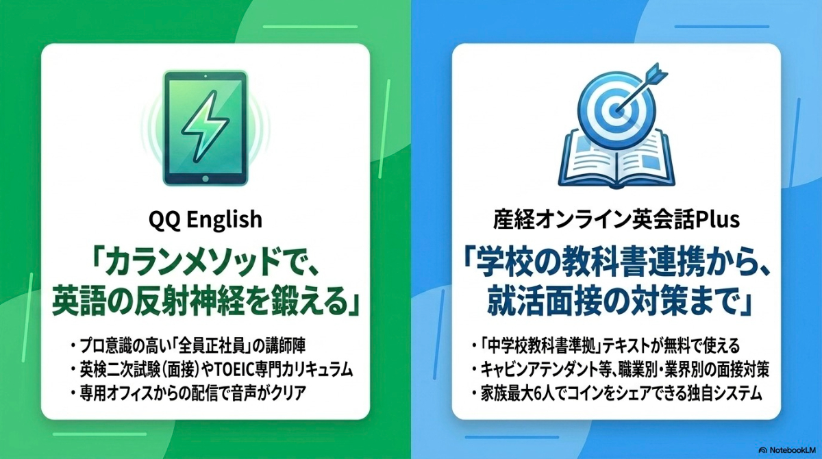 中高生や大学生におすすめのオンライン英会話であるQQ Englishと産経オンライン英会話Plusの特徴まとめ