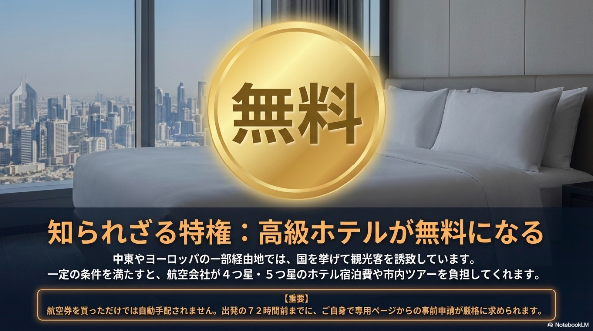 一定の条件で4つ星や5つ星の高級ホテルが無料になるストップオーバーの知られざる特権