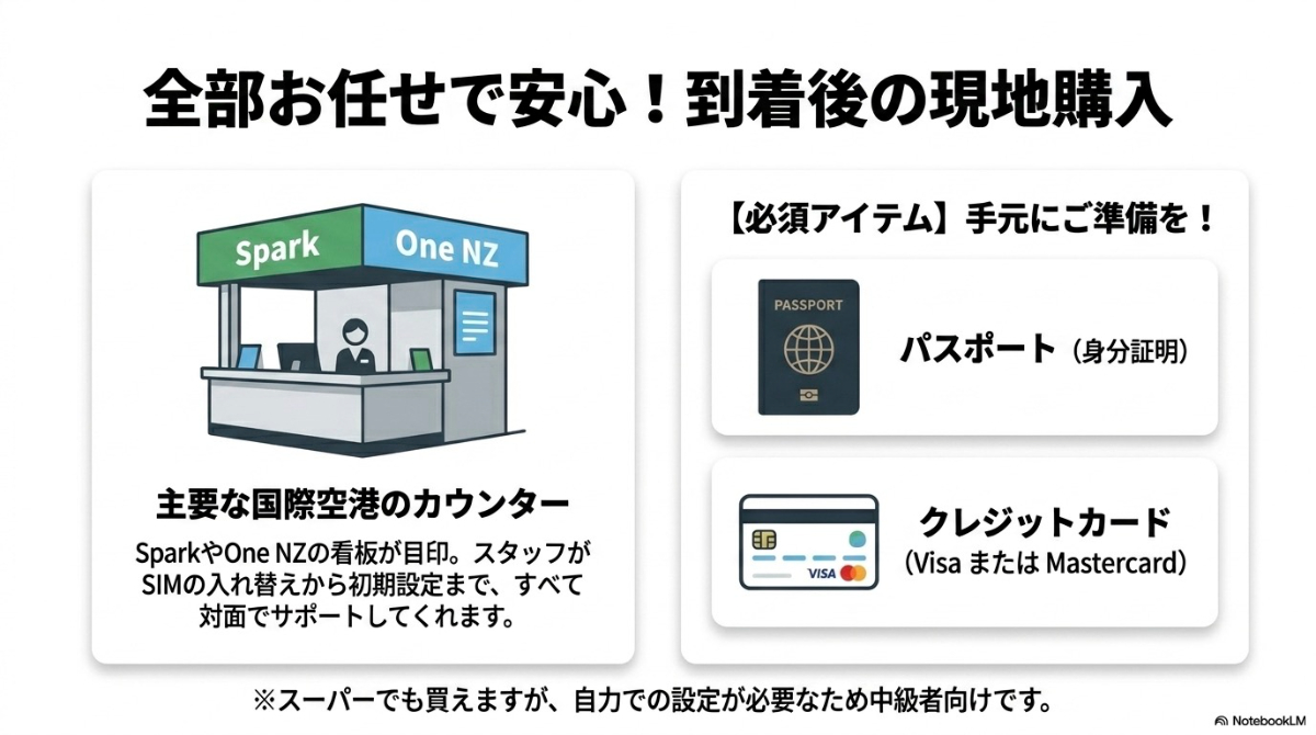 到着後の現地購入について要約したスライド。