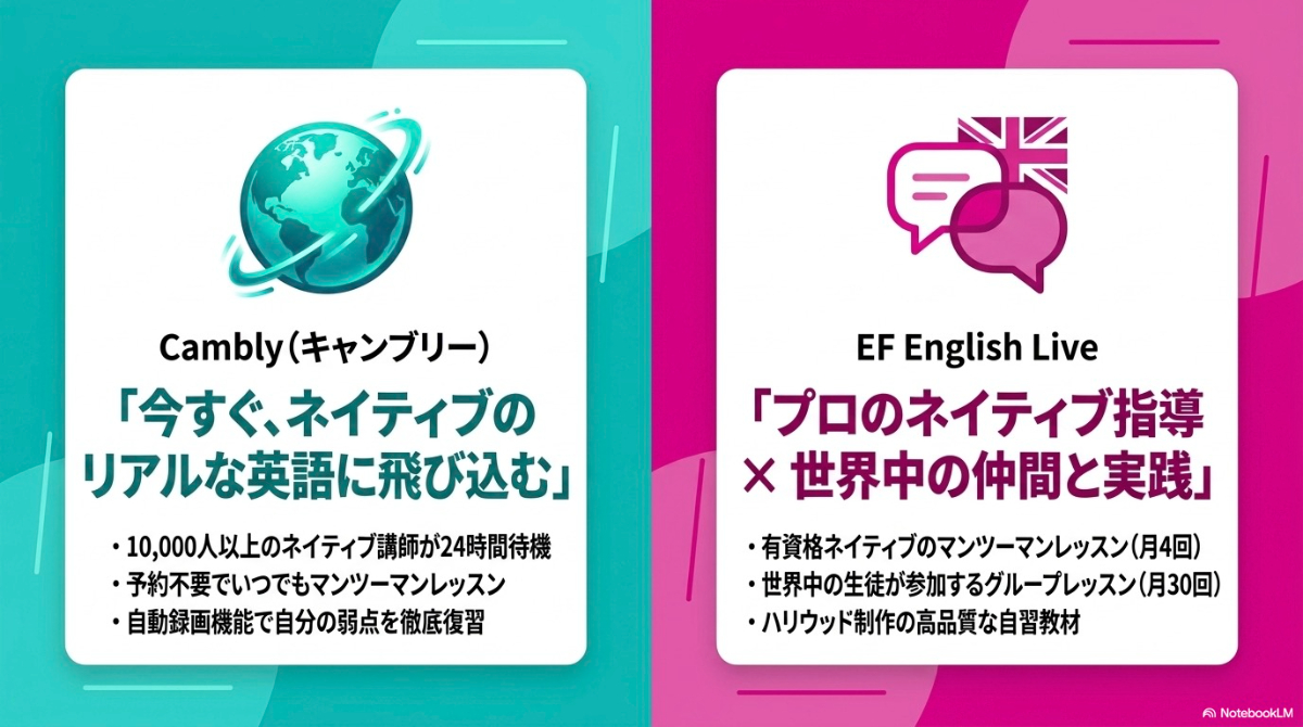 ネイティブ講師から学べるおすすめオンライン英会話であるキャンブリー(Cambly)とEFイングリッシュライブ(EF English Live)の特徴まとめ