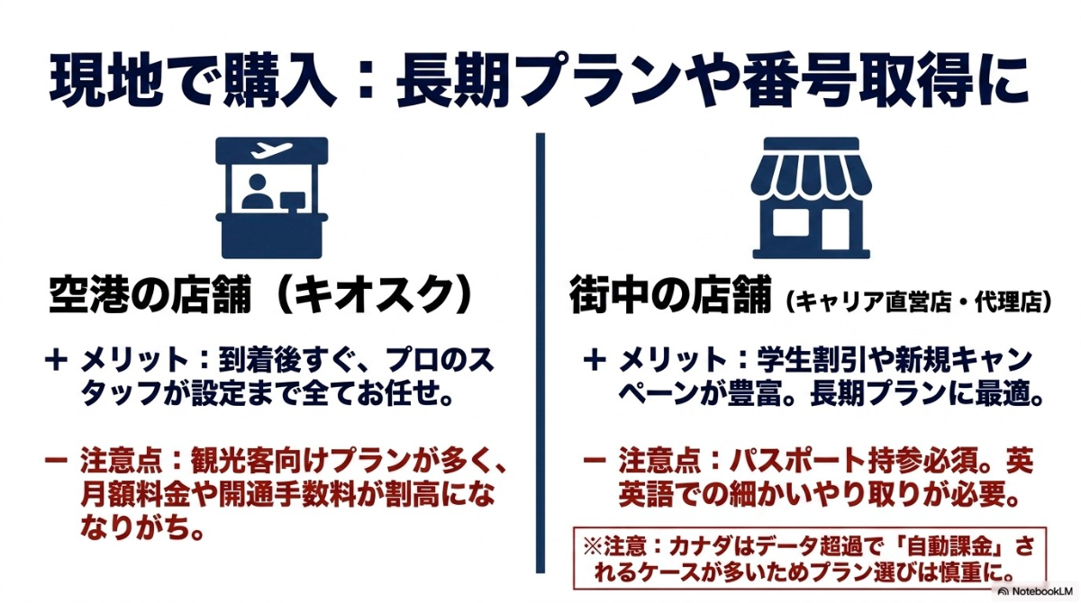 空港のキオスクと街中のキャリア直営店・代理店における、SIMカード購入のメリットと注意点の比較