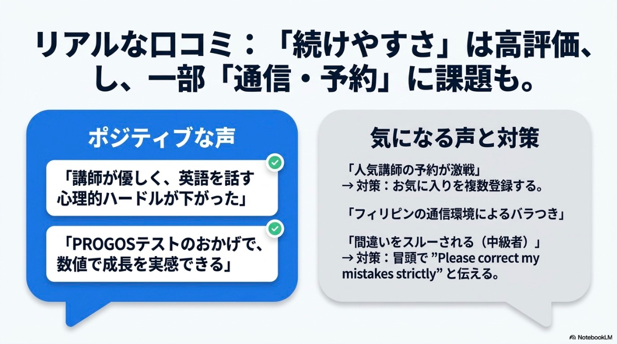 続けやすさへの高評価な口コミと、予約や通信環境といった気になる声への対策