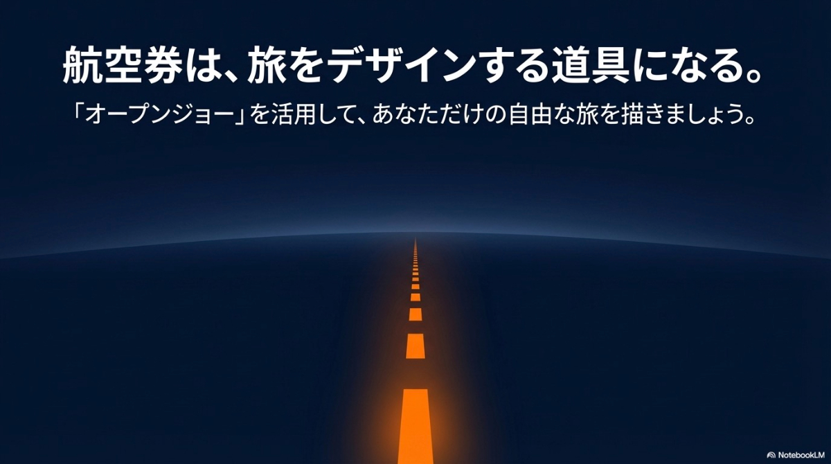 オープンジョーを活用してあなただけの自由な旅を描きましょうという総括のメッセージ