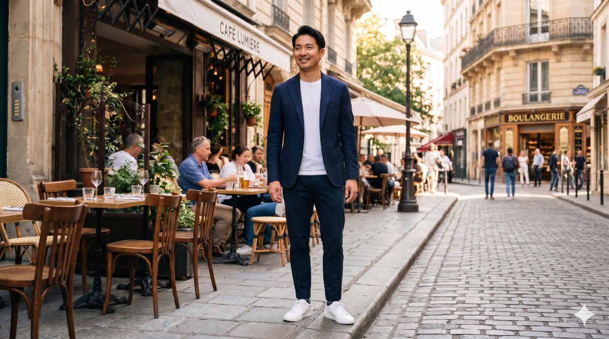 ヨーロッパの街並みに馴染むメンズスマートカジュアル