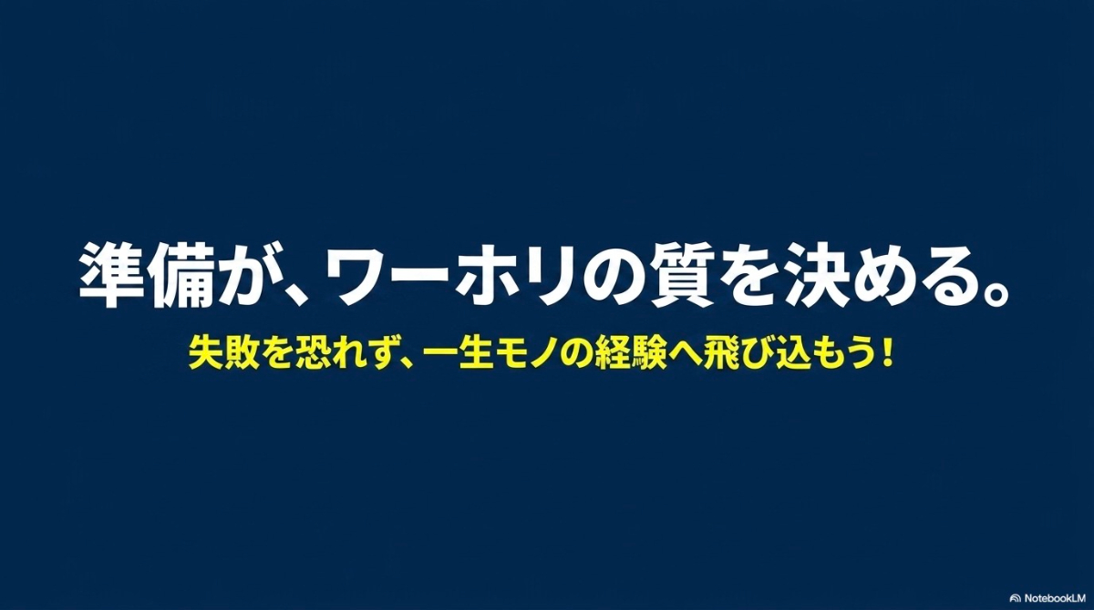 ワーキングホリデーでの準備の大切さを表したスライド