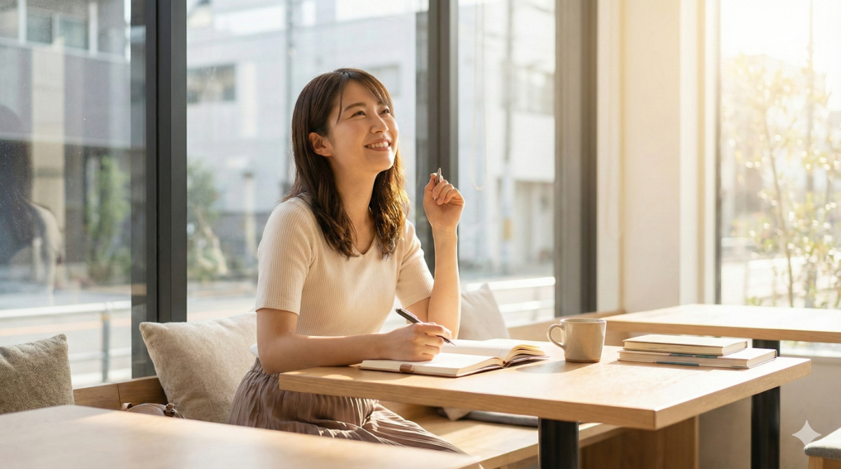 英語ライティングの勉強法で悩みから解放され、自然な英文を自信を持って書けるようになった日本人学習者の様子。