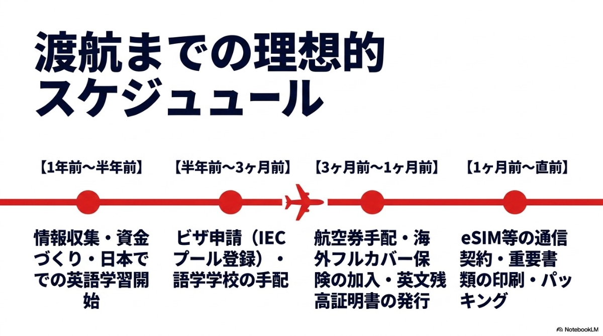 カナダワーホリ渡航の1年前から直前までの理想的な準備スケジュールとタイムライン