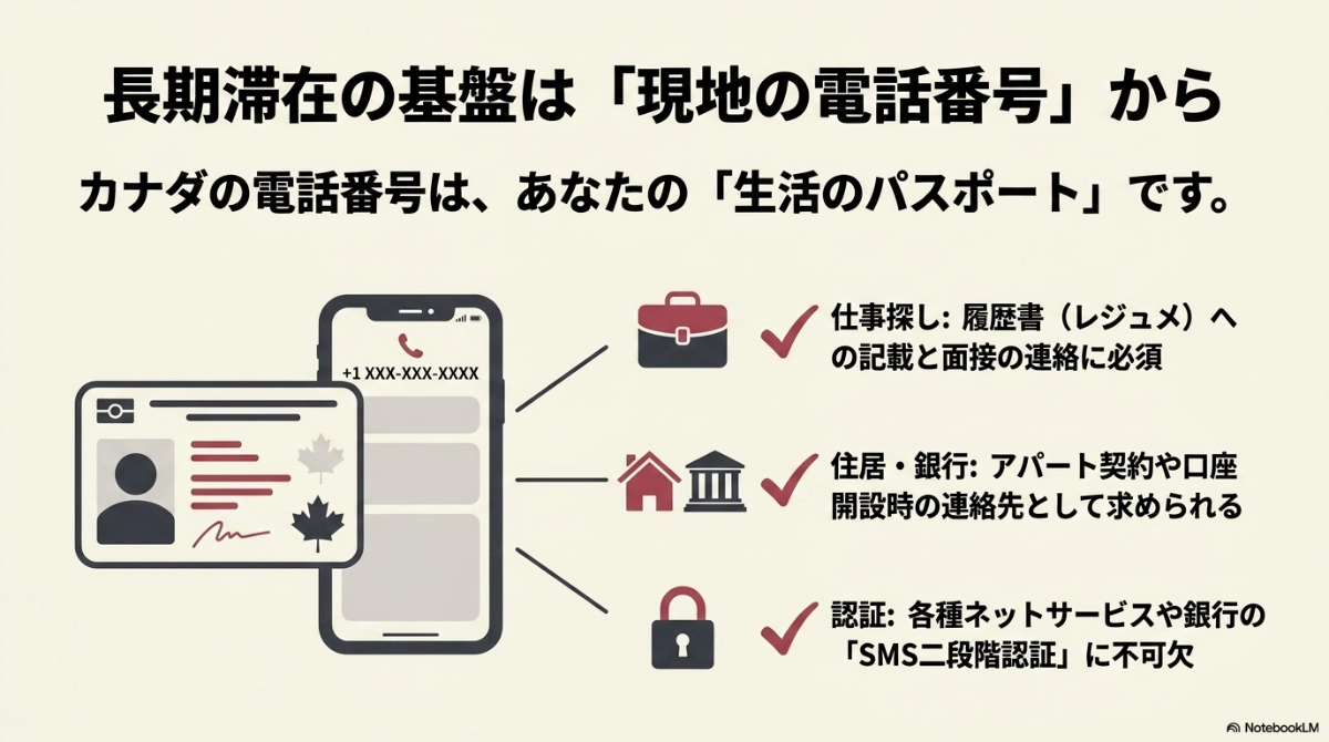 仕事探しの履歴書、住居や銀行契約、SMS二段階認証におけるカナダの電話番号の必要性
