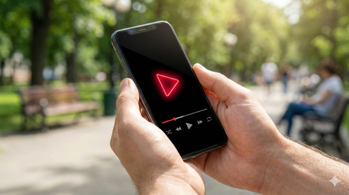 スマホで手軽に動画を見ている様子。