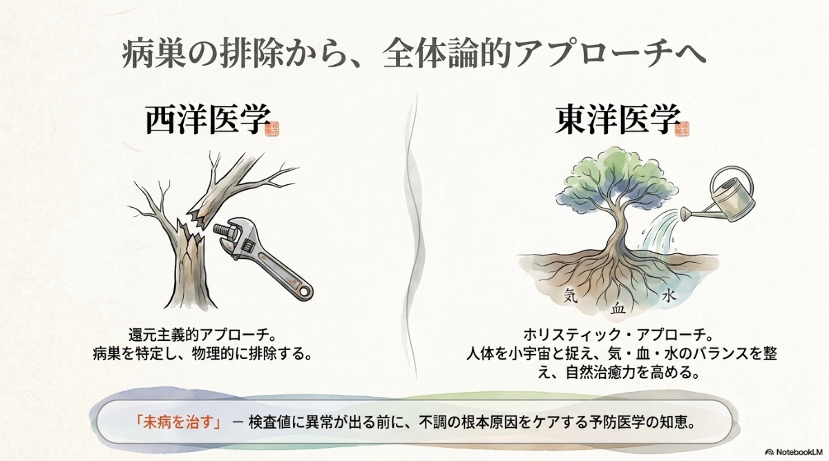西洋医学と東洋医学におおける特徴の比較