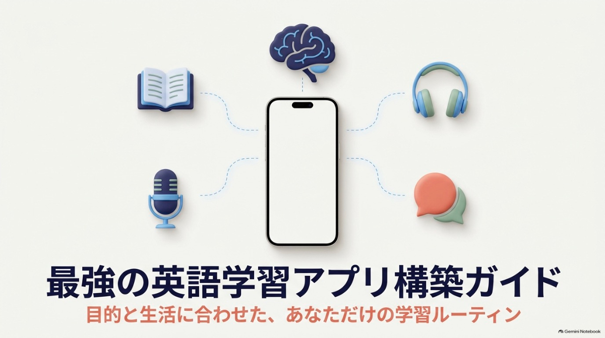目的と生活に合わせた英語学習アプリ構築ガイドの表紙スライド