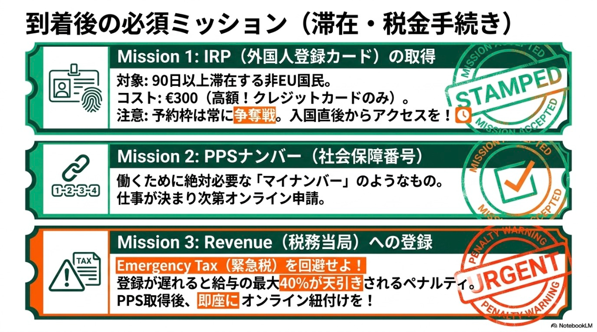 IRP(外国人登録)、PPSナンバー、税務当局への登録などアイルランド到着後の必須手続き