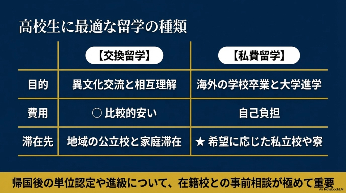 高校生に最適な２つの留学を比較した図。