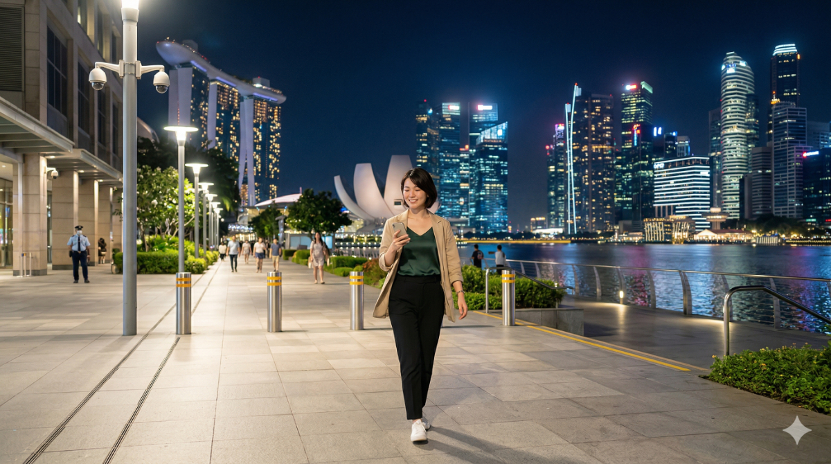 シンガポールの治安の良い街を歩く日本人女性の様子