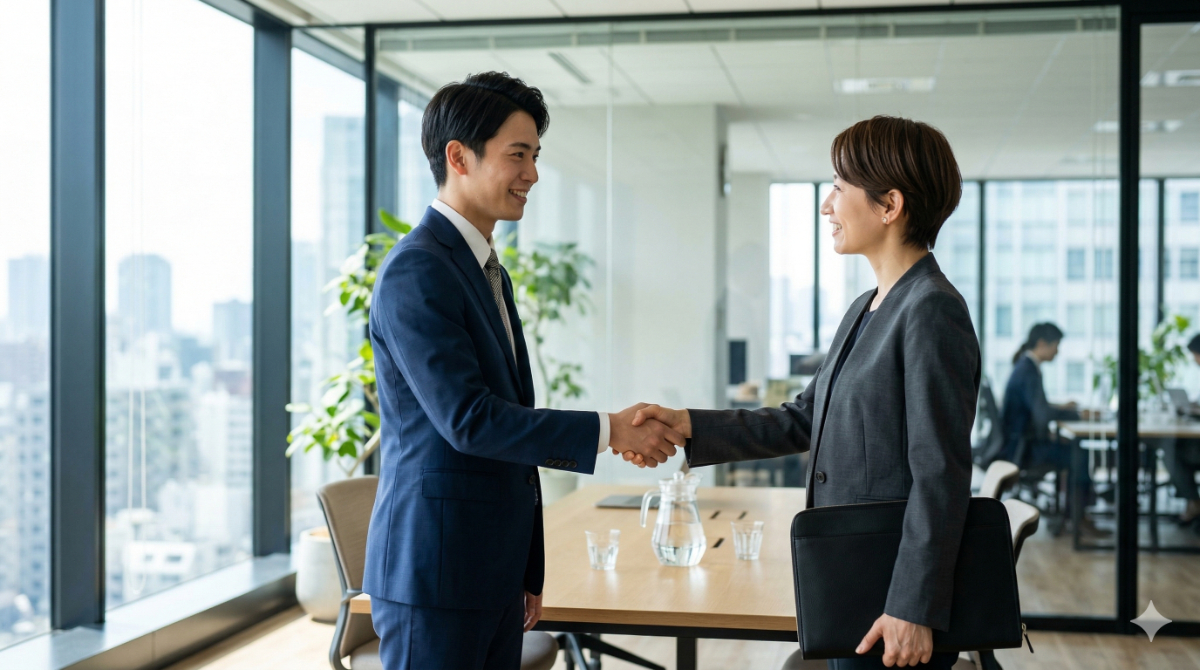 留学エージェントのキャリア支援を受け、帰国後の就職活動を成功させた留学生のイメージ