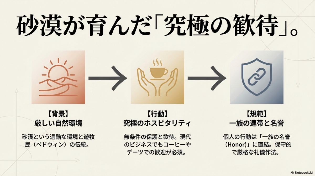 中東地域の文化の特徴を要約したスライド