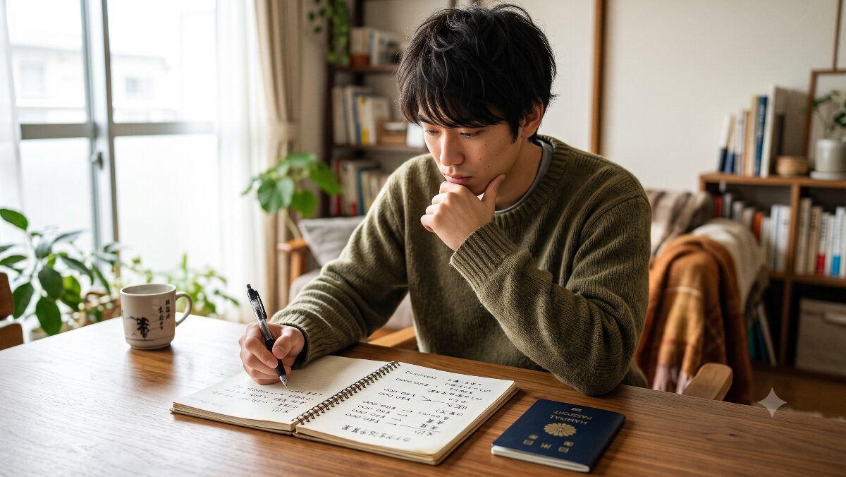 カナダへのワーホリ渡航前に必要な初期費用や資金計画を立てている日本人男性