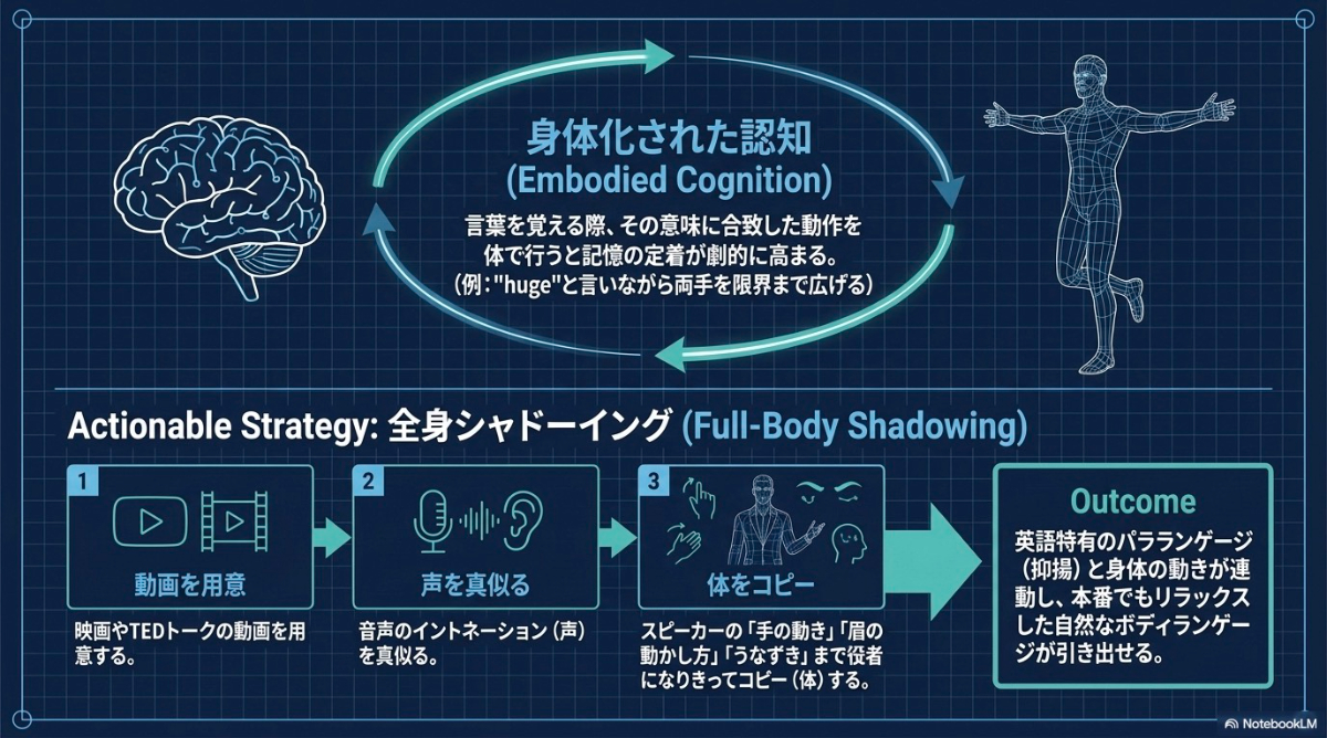 身体化された認知によるメリットとシャドーイングによる学習アプローチ
