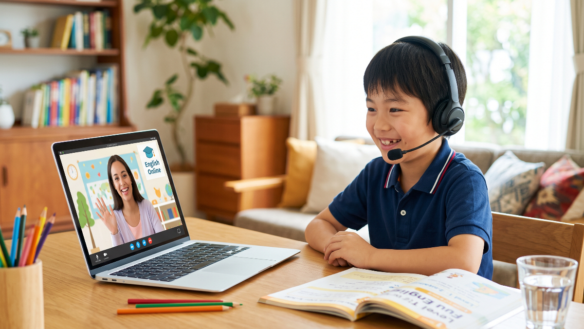 グローバルステップアカデミーで英会話レッスンを受ける子供の様子