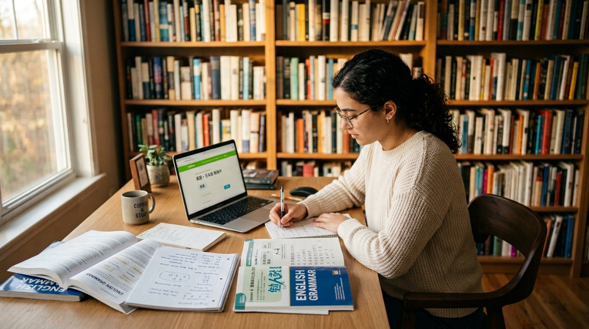 第二言語として英語を学習している女性の様子