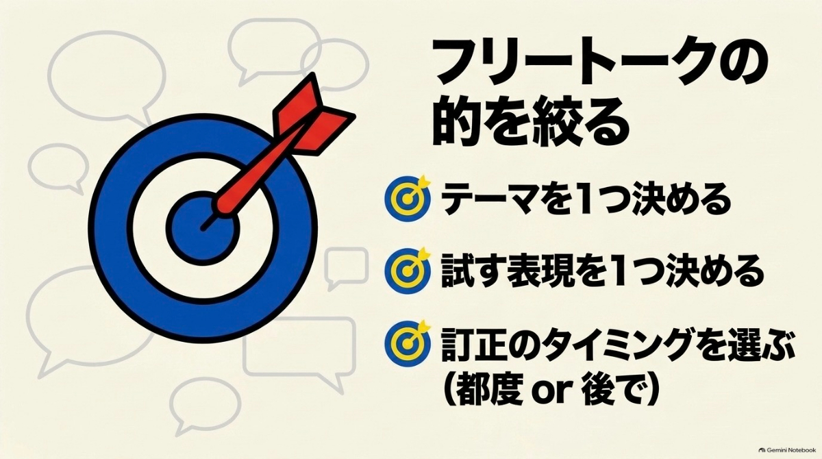テーマや試す表現を1つに決めるフリートークのコツ