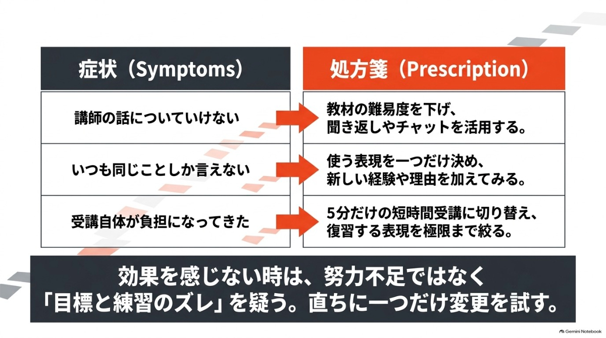 伸び悩みを感じたときの症状と具体的な処方箋の例
