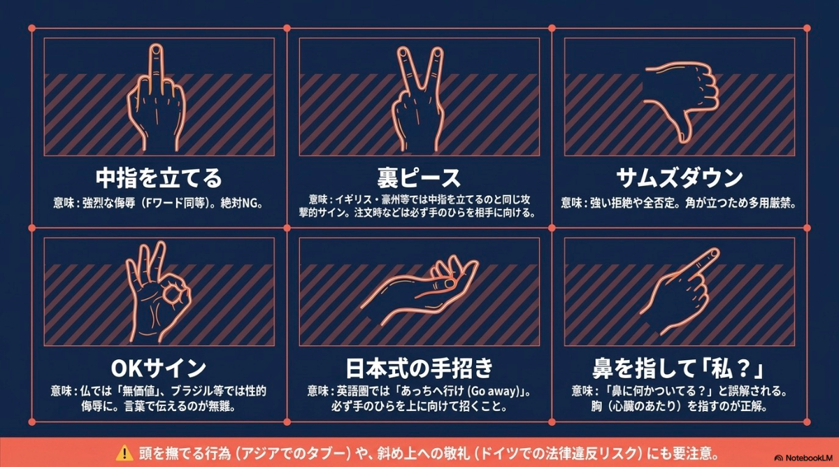 海外で誤解を招くNGジェスチャーとタブーの具体例