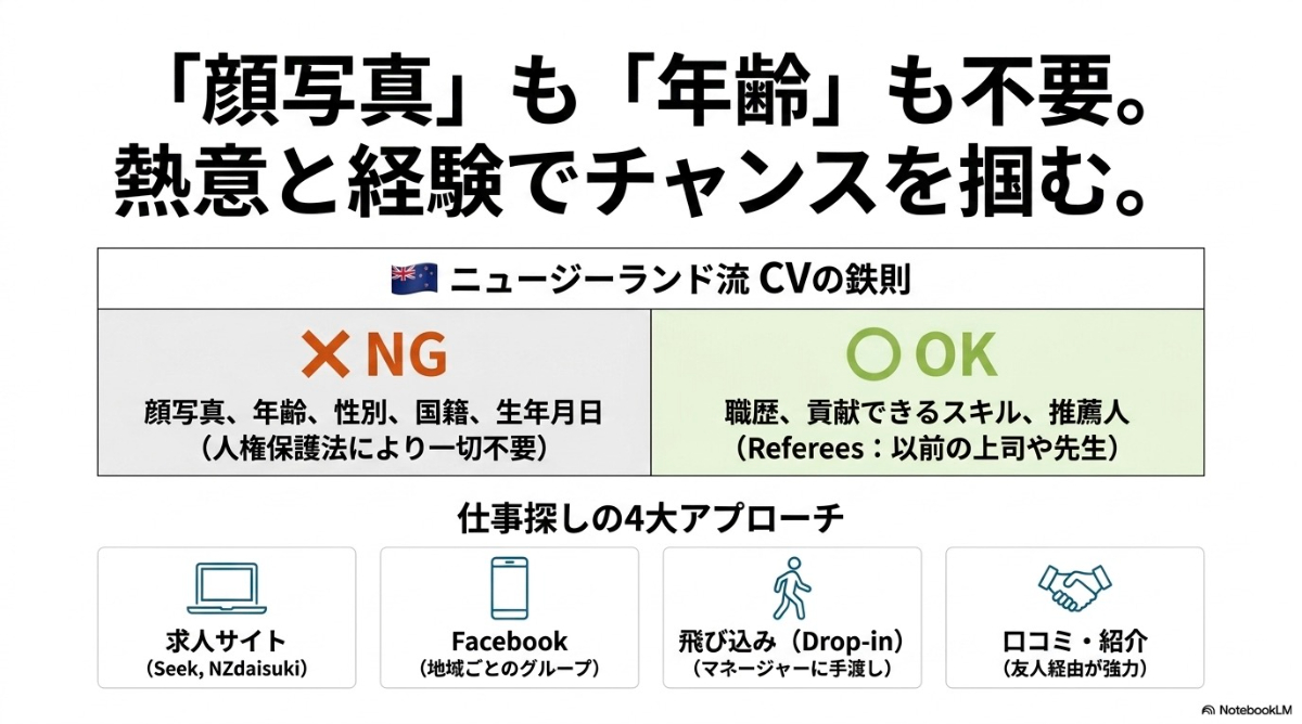 顔写真や年齢が不要なニュージーランド流の履歴書(CV)と仕事探しのアプローチ
