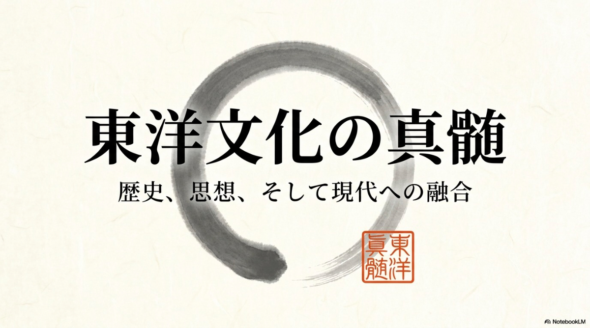 東洋文化の歴史や思想、現代への影響を紐解く表紙スライド