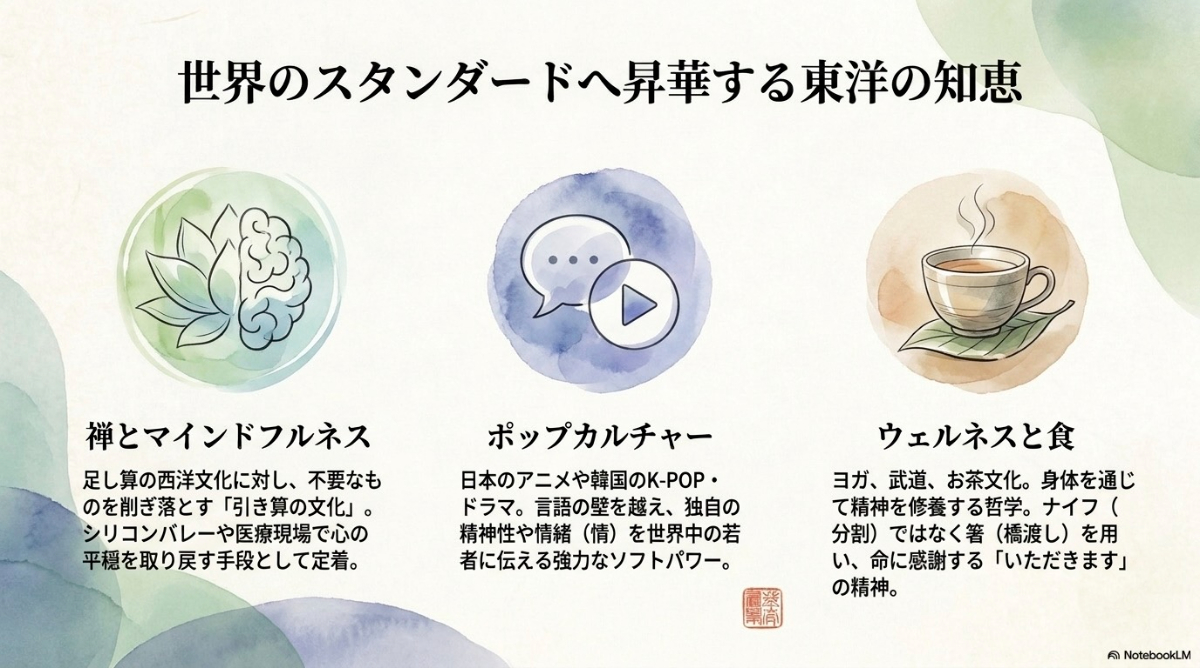 禅とマインドフルネス、ポップカルチャー、ウェルネスと食など、世界に広がる東洋の文化