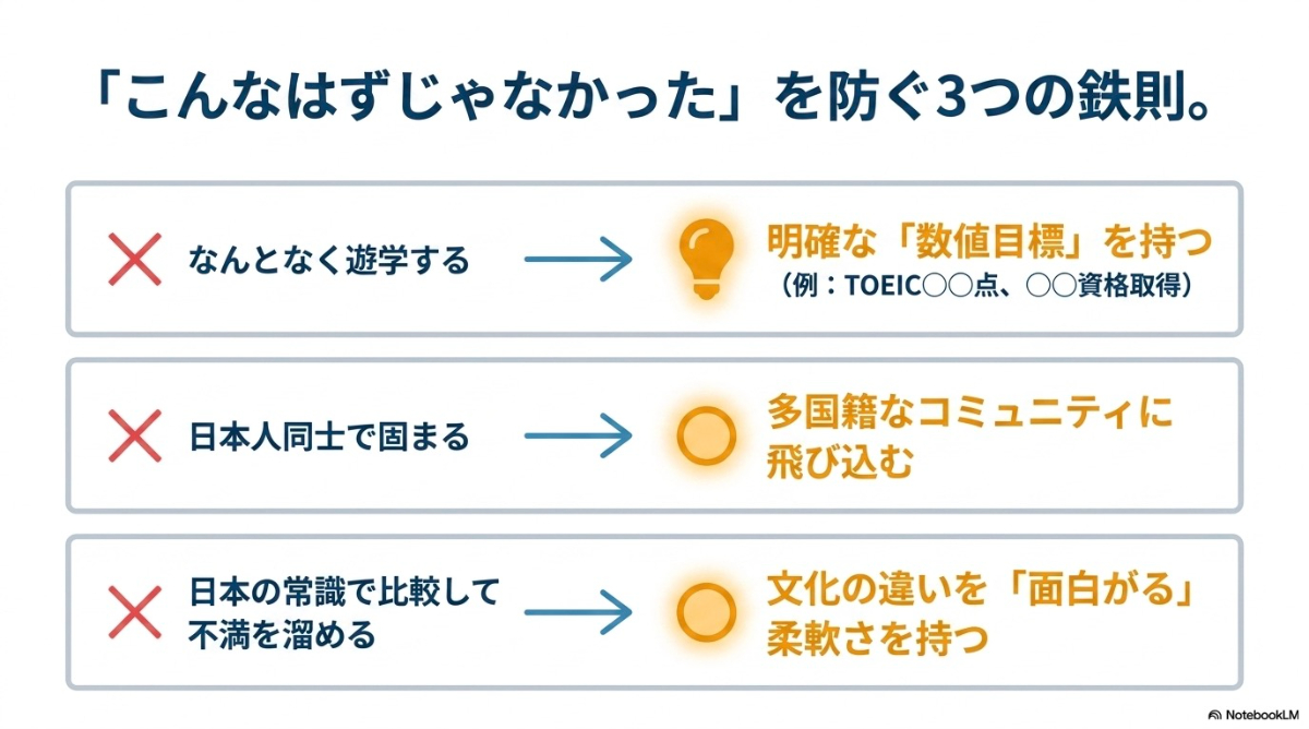 留学での後悔や失敗を防ぐための3つの鉄則