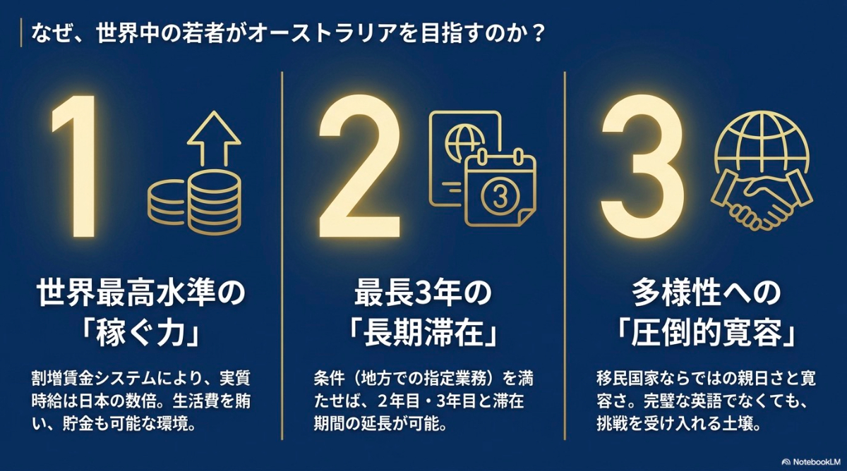 オーストラリアのワーホリが世界中から選ばれる3つの理由(稼ぐ力、最長3年の滞在、多様性への寛容)