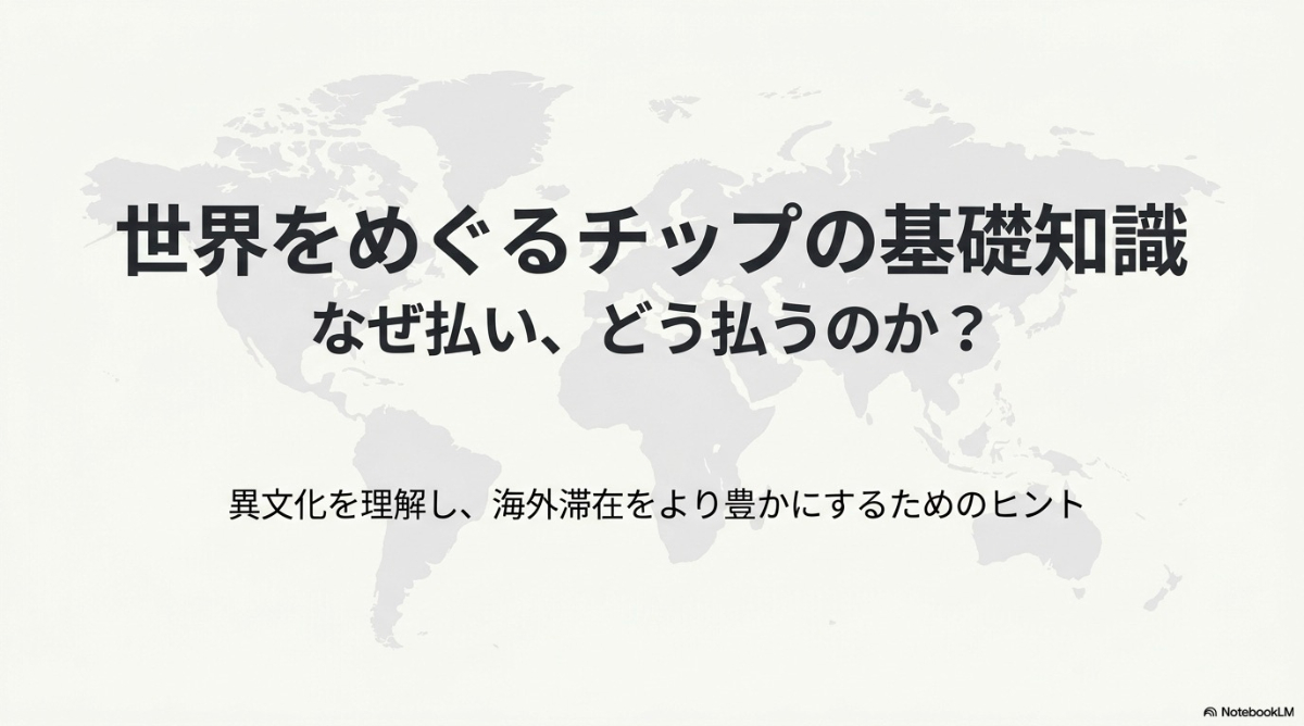 世界をめぐるチップ文化の基礎知識についてのタイトルスライド