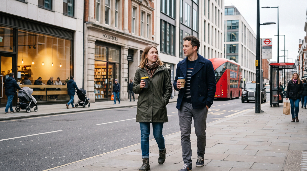 ロンドンの街を歩く人々の様子。イギリスの都会でのライフスタイルをイメージ。
