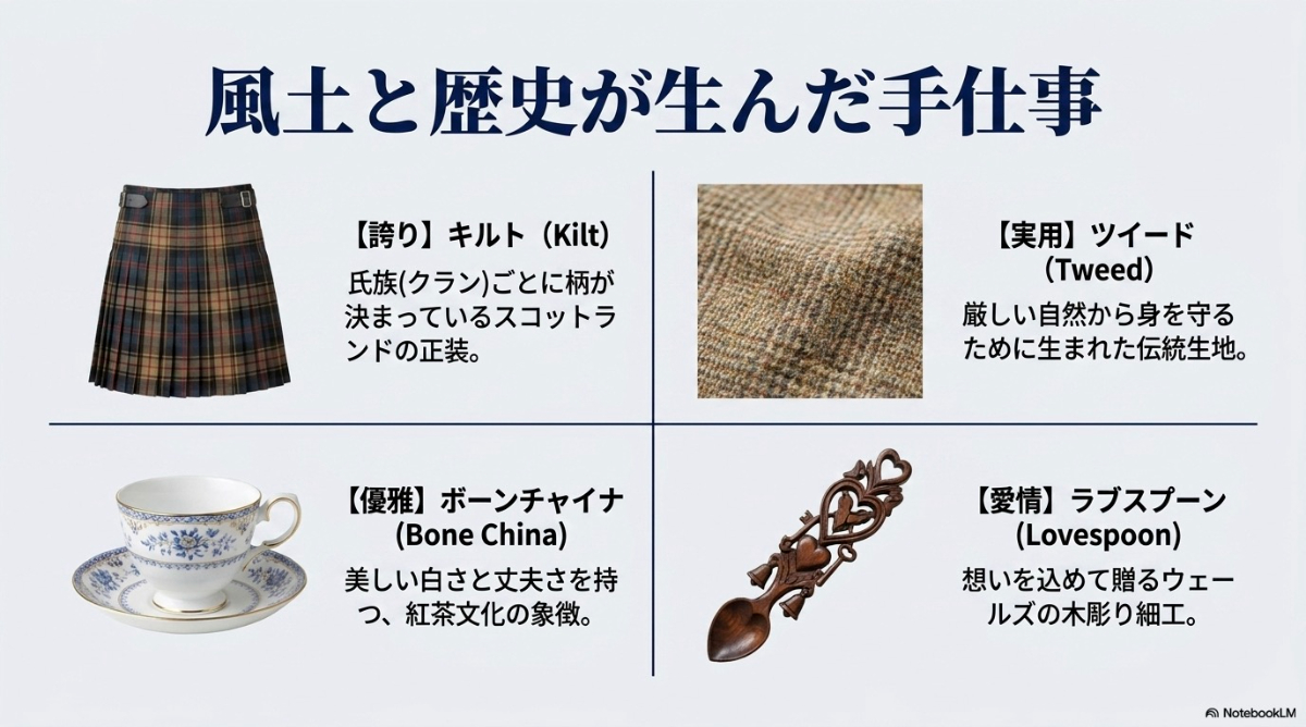 キルトやツイードなど誇りと実用性を兼ね備えたイギリスの伝統工芸