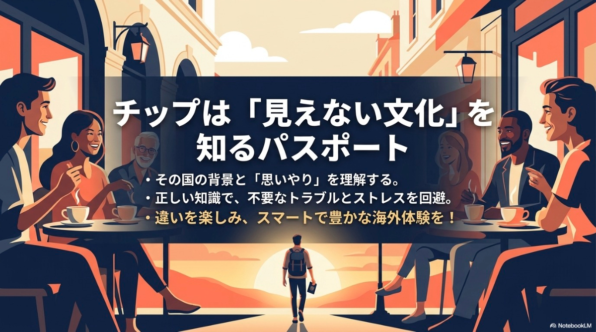 チップ文化を理解して豊かな海外滞在を実現するヒントを示した総括スライド