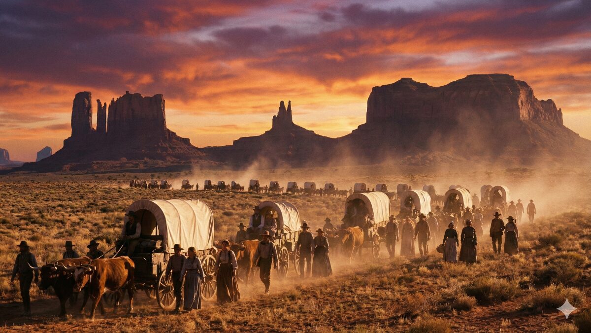 歴史的にアメリカの新天地に移住してきた人々の様子